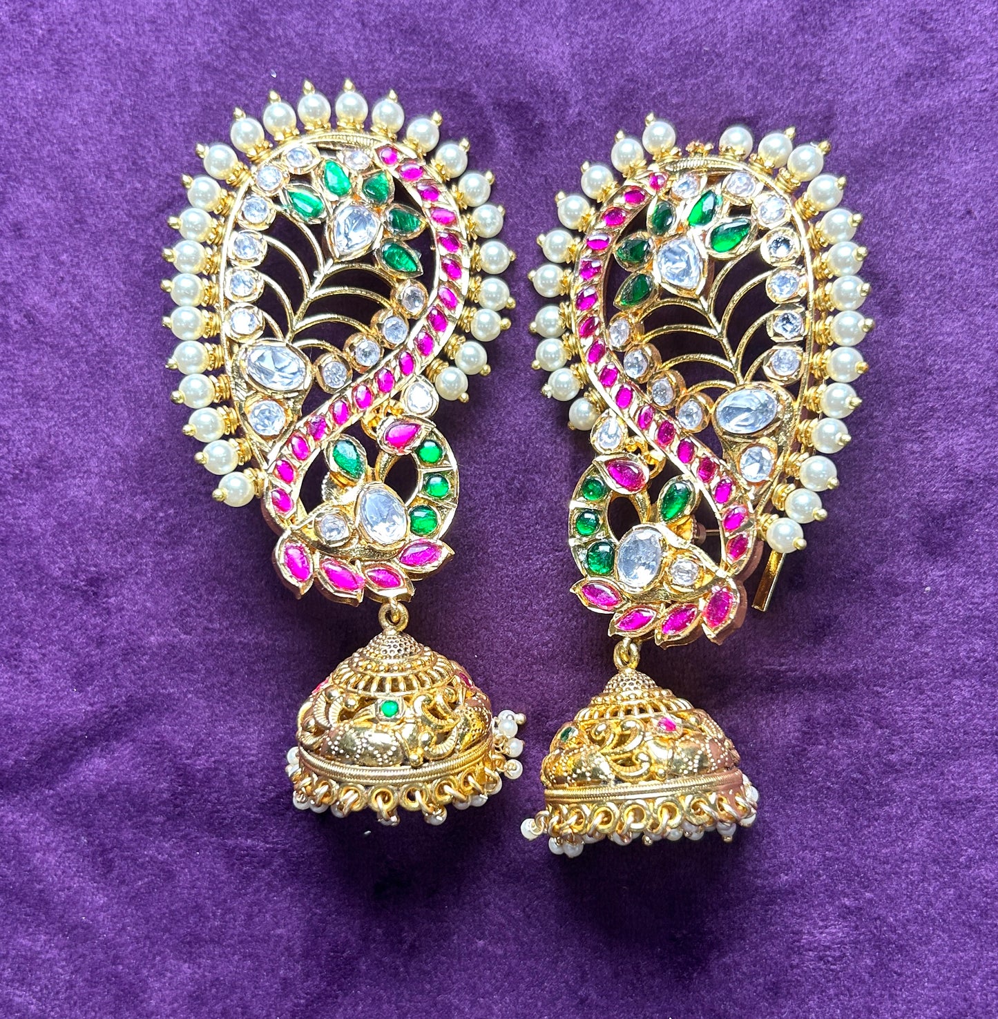 Traditional Paisley Kundan Ear Cuff with Jhumka Drop