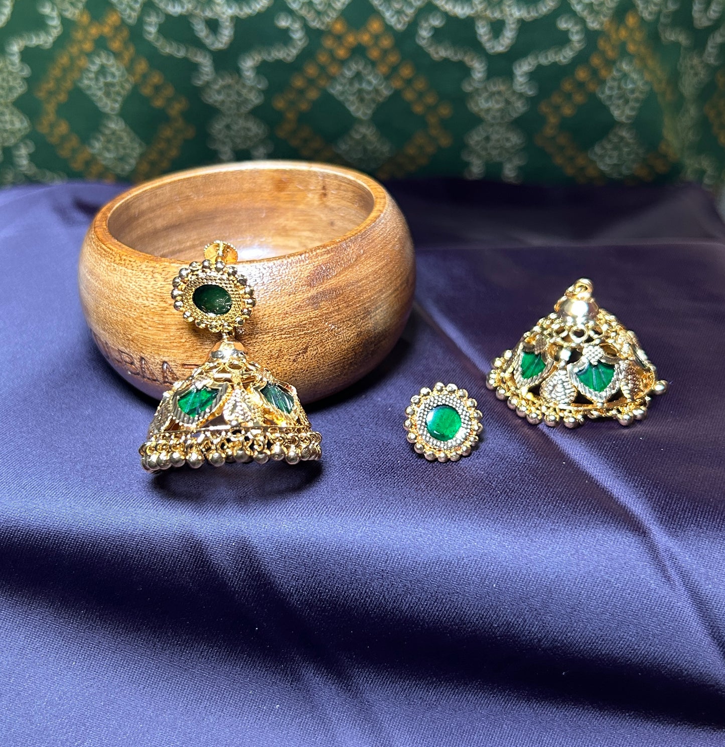 Emerald Green Detachable Jhumka Earrings