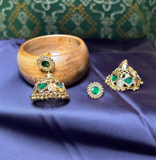 Emerald Green Detachable Jhumka Earrings