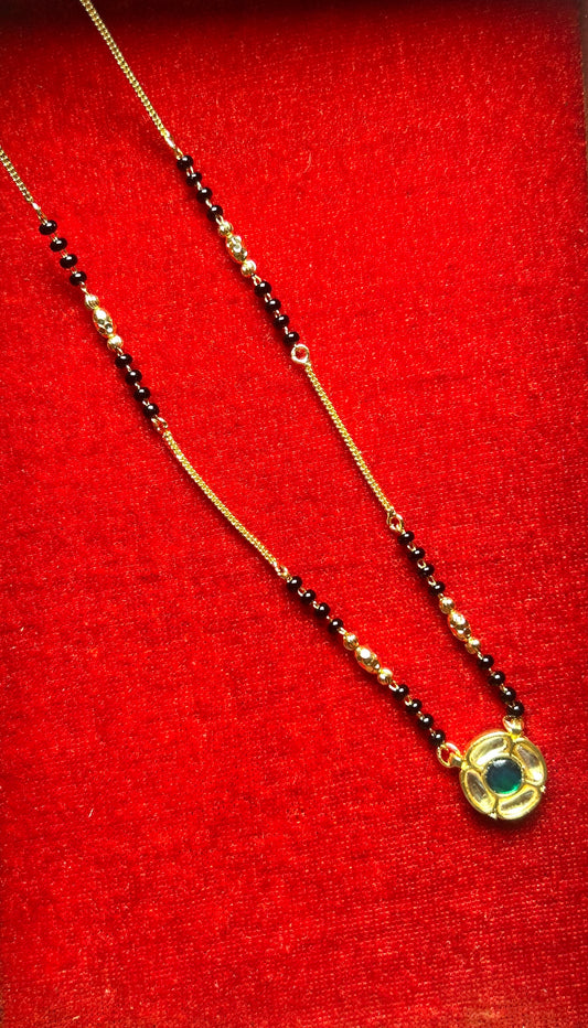 18-Inch Mangalsutra with Green Kundan Pendant