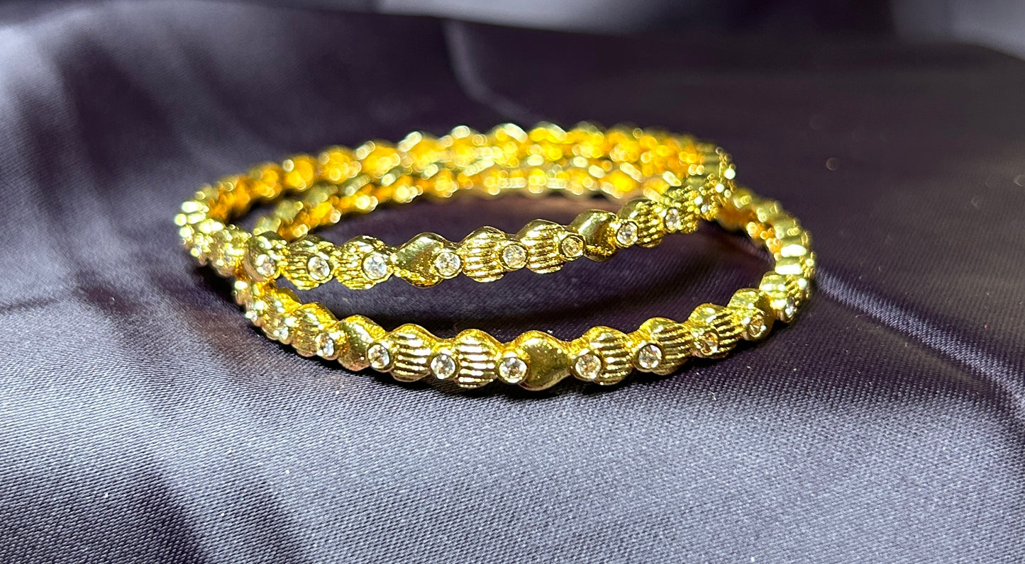 Gold-Tone Crystal-Studded Bangles size