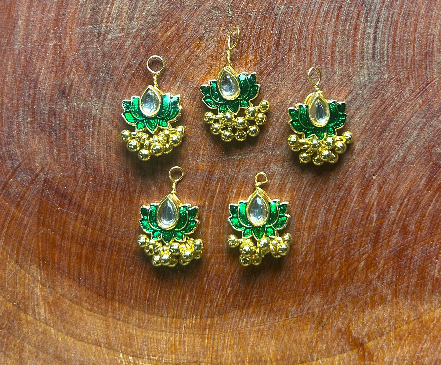 Green Lotus Kundan Hair Accessories – Traditional Gold Finish with Ghungroo