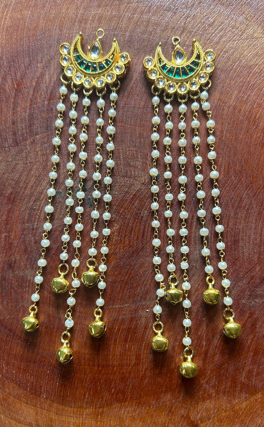Chandbali Hair Accessory with Long Pearl Chains & Ghungroo Drops