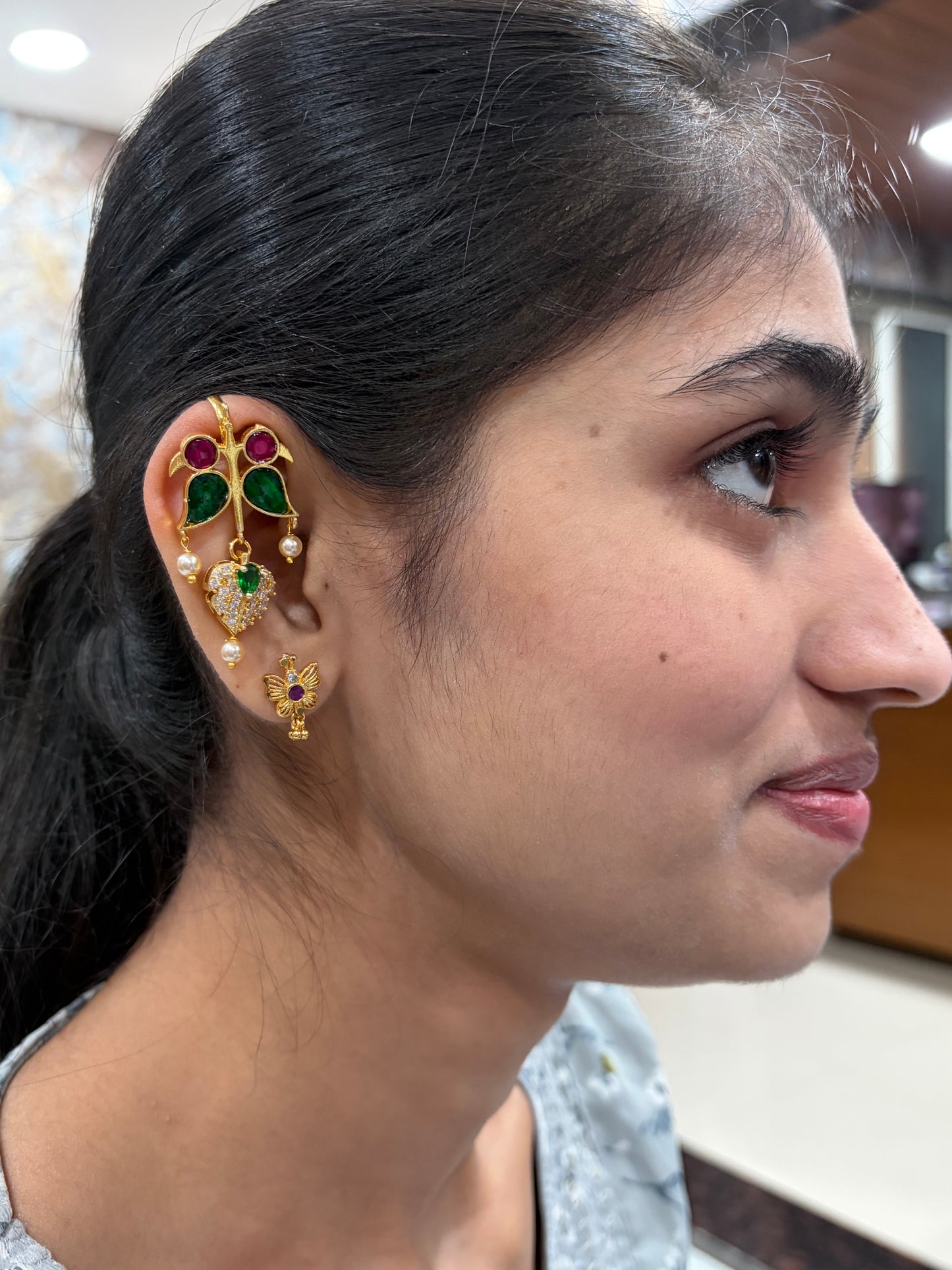 Royal Emerald Leaf Ear Cuff