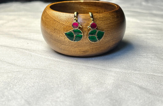 Peacock Motif Enamel Bugdi Earrings