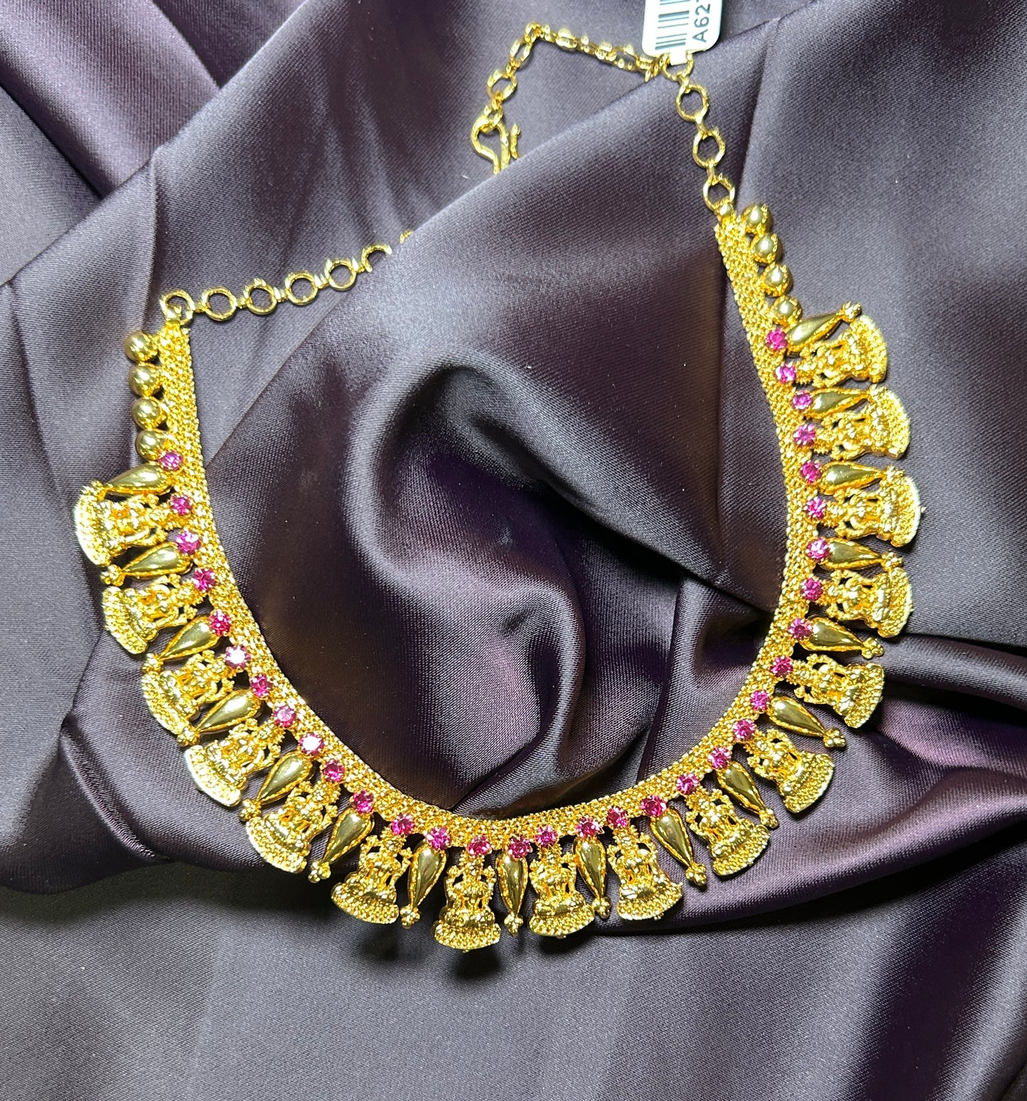 Temple Bells Necklace with Pink Stone Accents