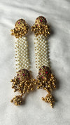 Traditional Pakke Long Earrings with Pearls & Kemp Work