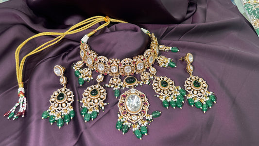 Regal Kundan & Emerald Choker Necklace Set