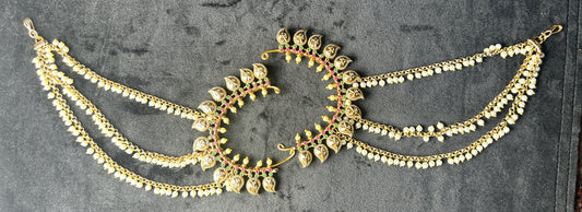 Antique Leaf Motif Ear Cuffs with Pearl Chains – Festive Heritage Design