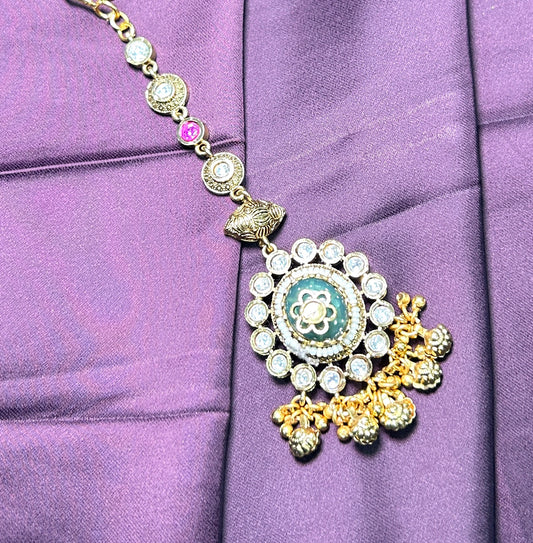 Heritage Green Enamel & Stone Maang Tikka