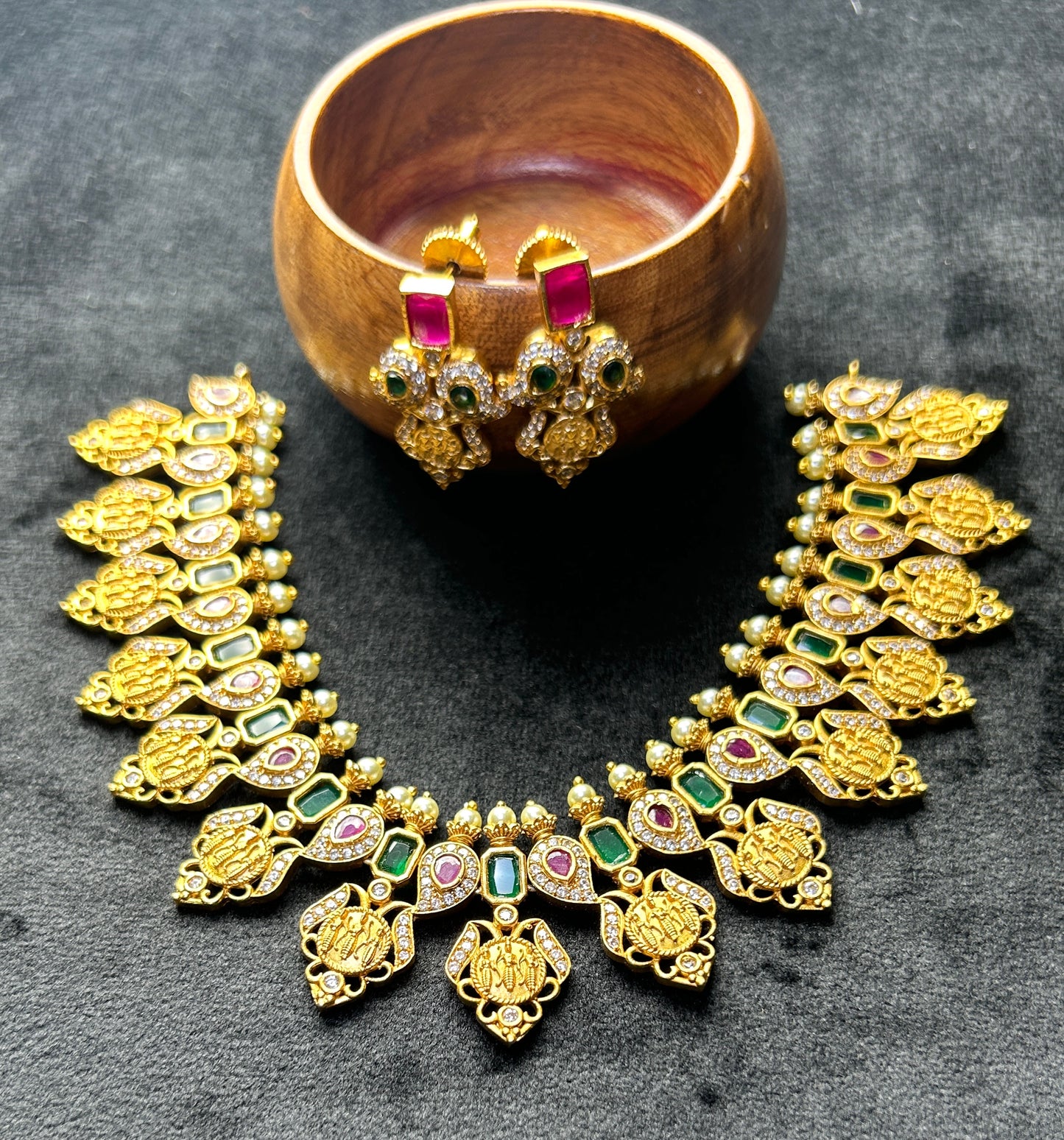 Lakshmi Coin & Peacock Motif Necklace Set