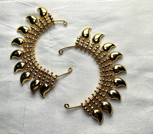 Polished Gold Finish Traditional Ear Cuffs – Leaf Motif Design