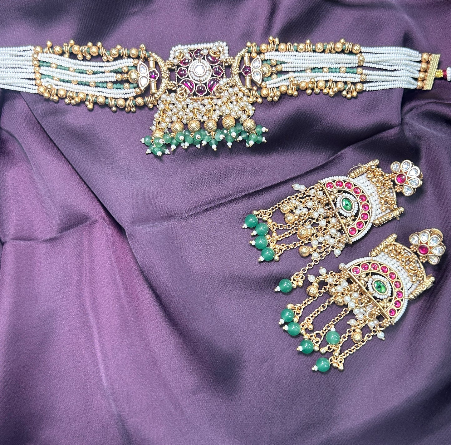Pearl & Kundan Waistbelt with Earrings