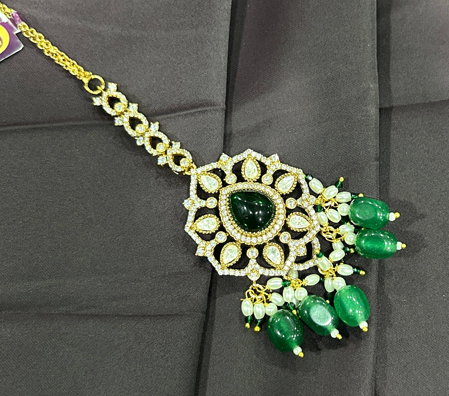 Grand Green Stone Maang Tikka