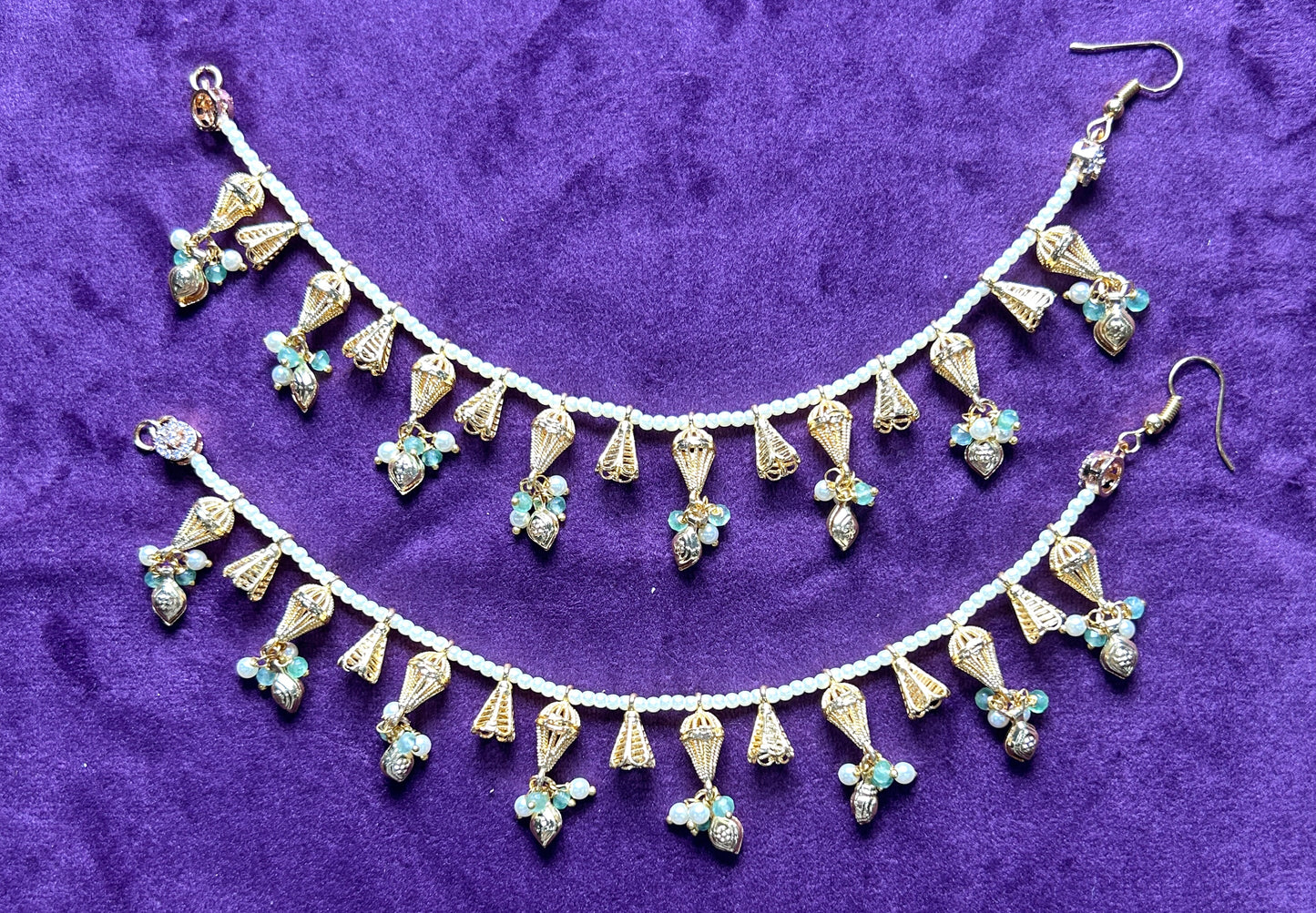 Traditional Pearl & Ghungroo Style Ear Chains (Kaanchain Pair)