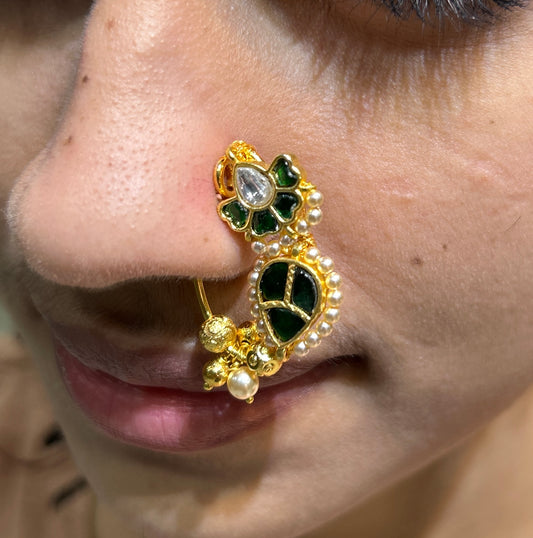 Traditional Green Stone Nath (Maharashtrian Nose Ring)