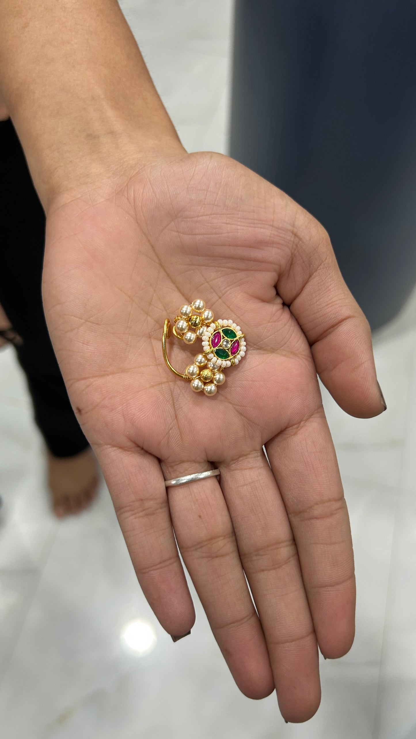 Pearl & Kundan Nath (Traditional Maharashtrian Nose Ring)