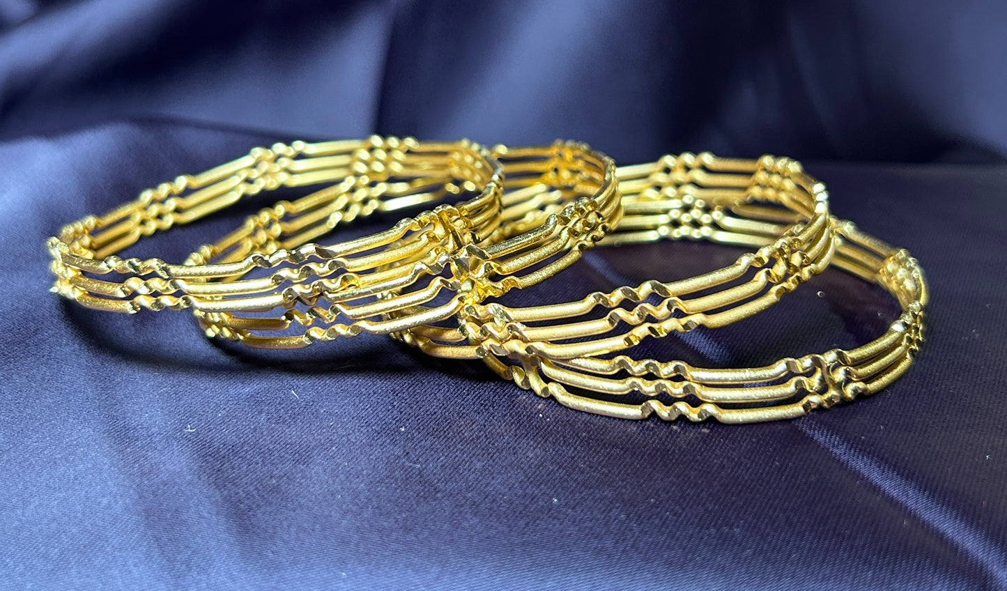 Traditional Textured Gold-Tone Bangles (Set of 4)