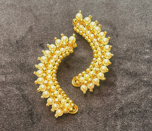 Golden Pearl Curve Ear Cuffs