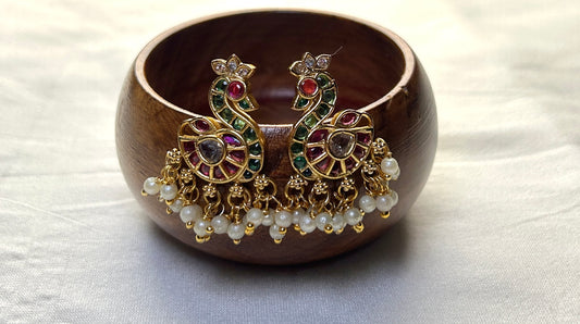 Peacock Design Kundan Bugdi with Pearl Dangling