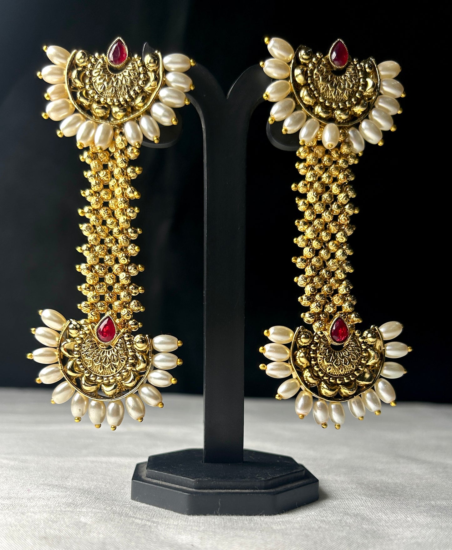 Grand Pakke Temple Long Earrings – Pearl Petal Edition
