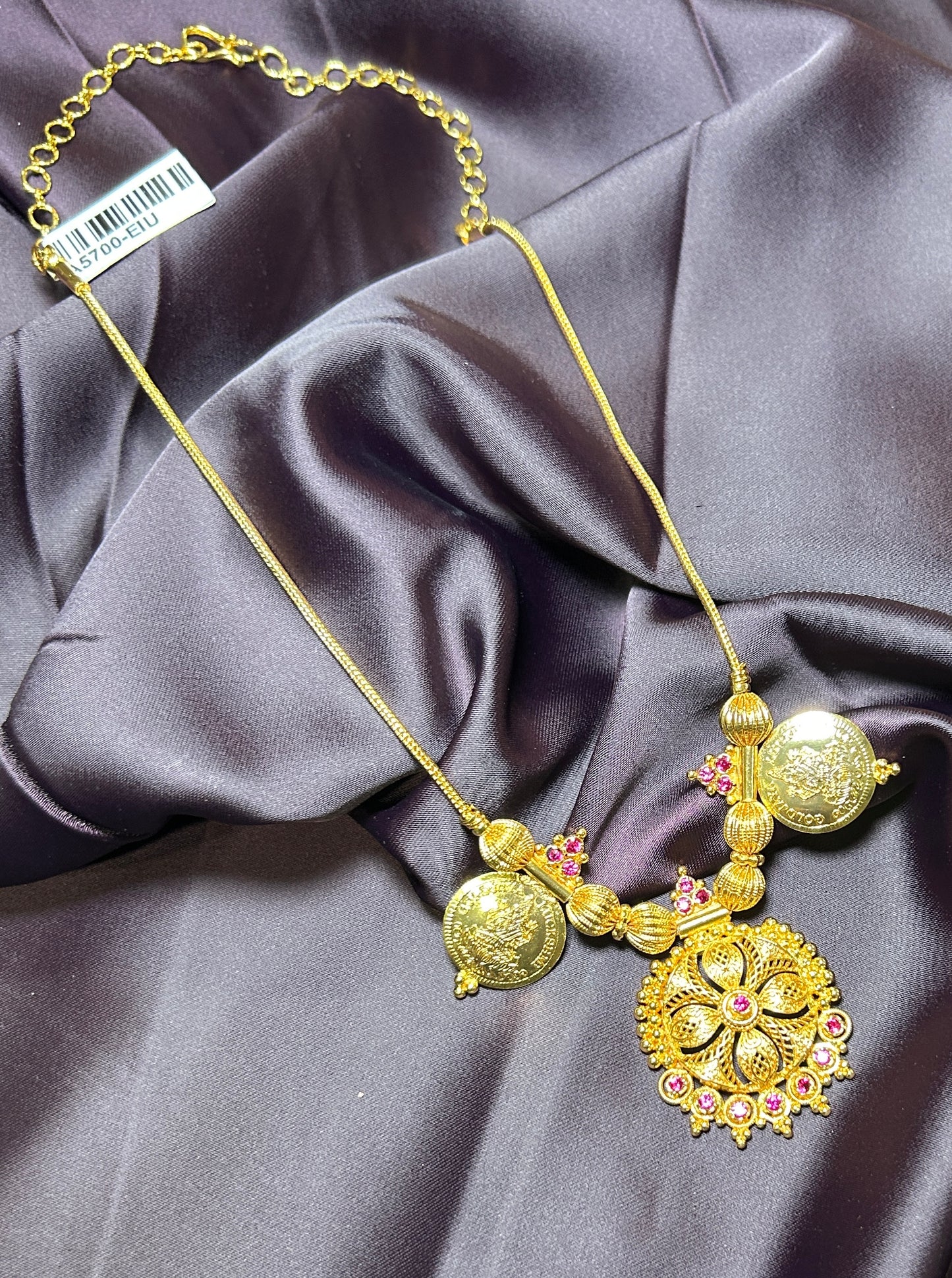 Lakshmi Coin Necklace with Floral Pendant
