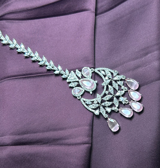 Silver Crystal & Moonstone Drop Maang Tikka