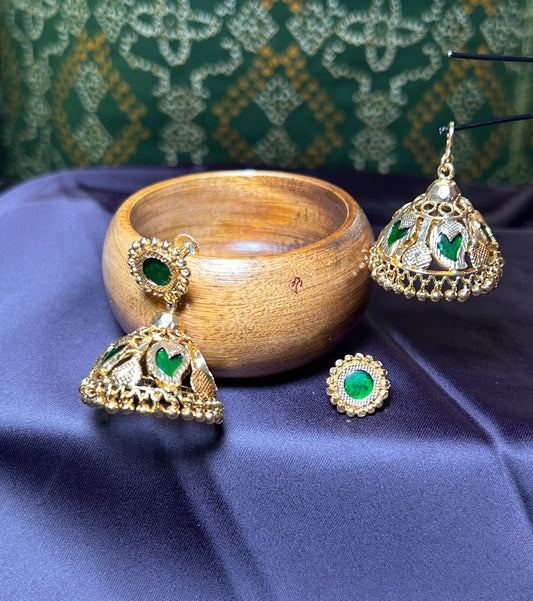 Royal Green Stone Jhumka Earrings