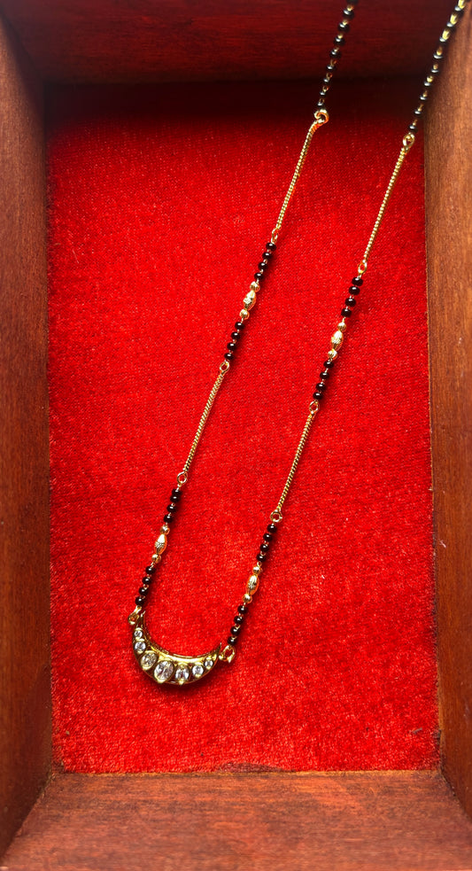 Mangalsutra with Crescent Polki Pendant