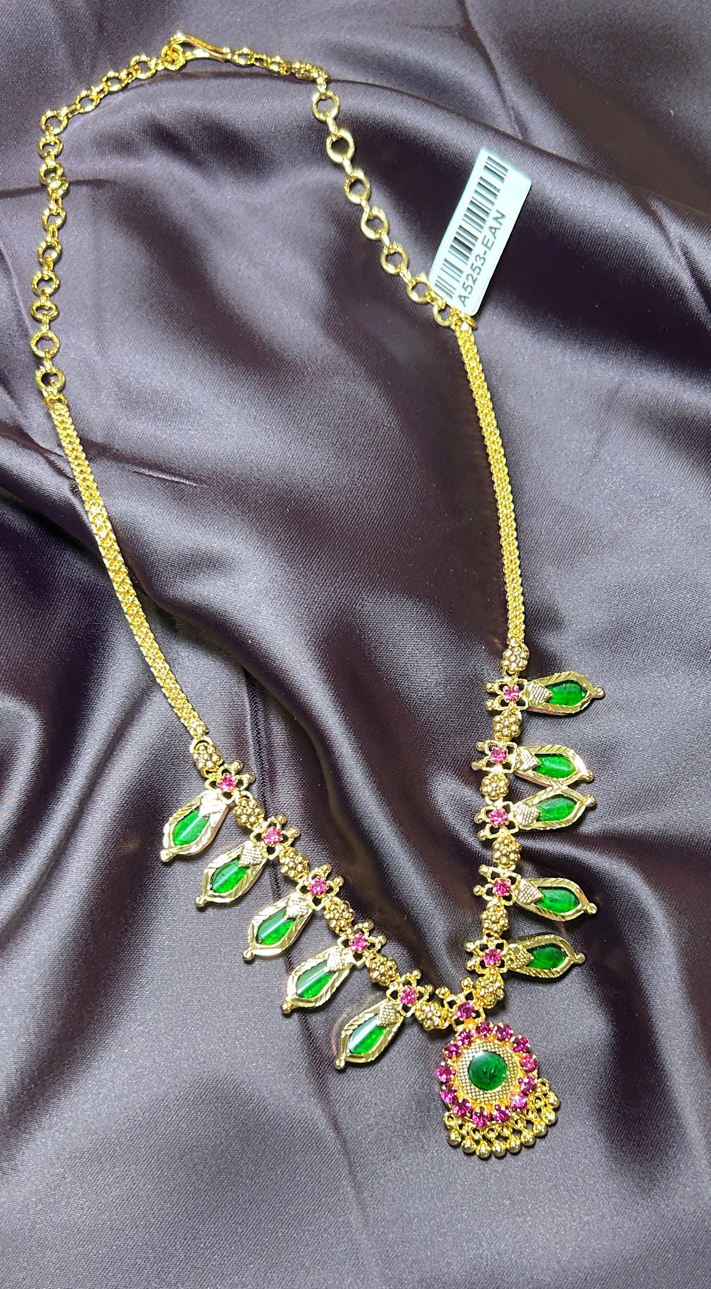 Green & Pink Enamel Heritage Necklace with Round Pendant