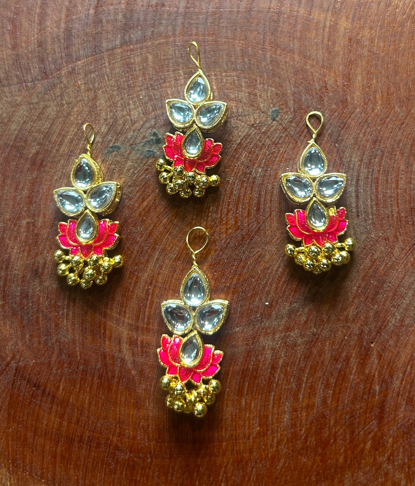 Kundan Lotus Hair Accessory with Floral Crystal Cluster & Ghungroo
