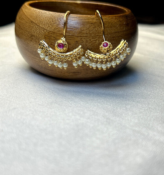 Traditional Bugdi with Pearl Drops and Ruby Accent