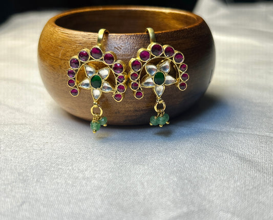 Arched Floral Kundan Bugdi Earrings
