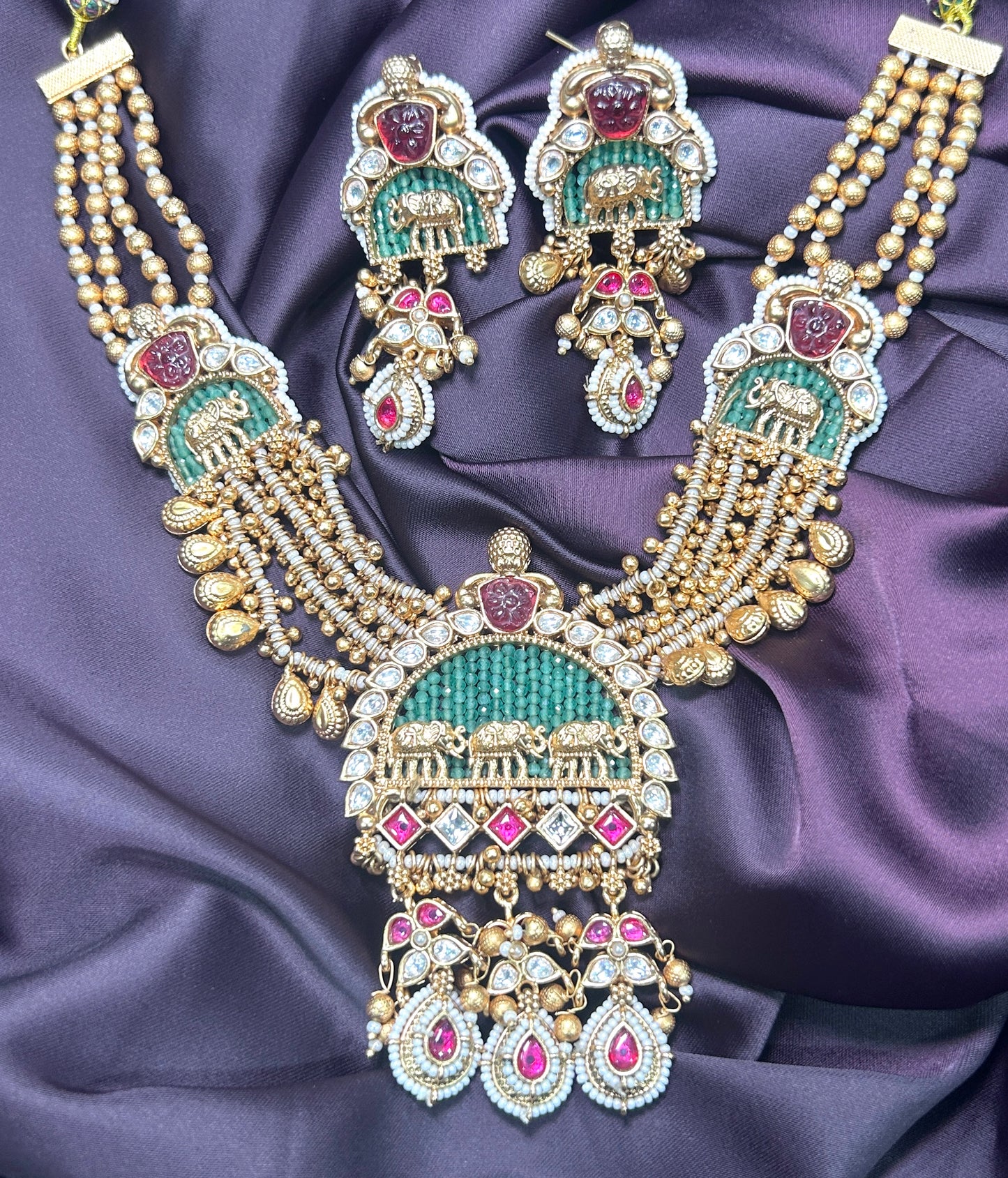 Royal Temple Elephant Motif Necklace Set