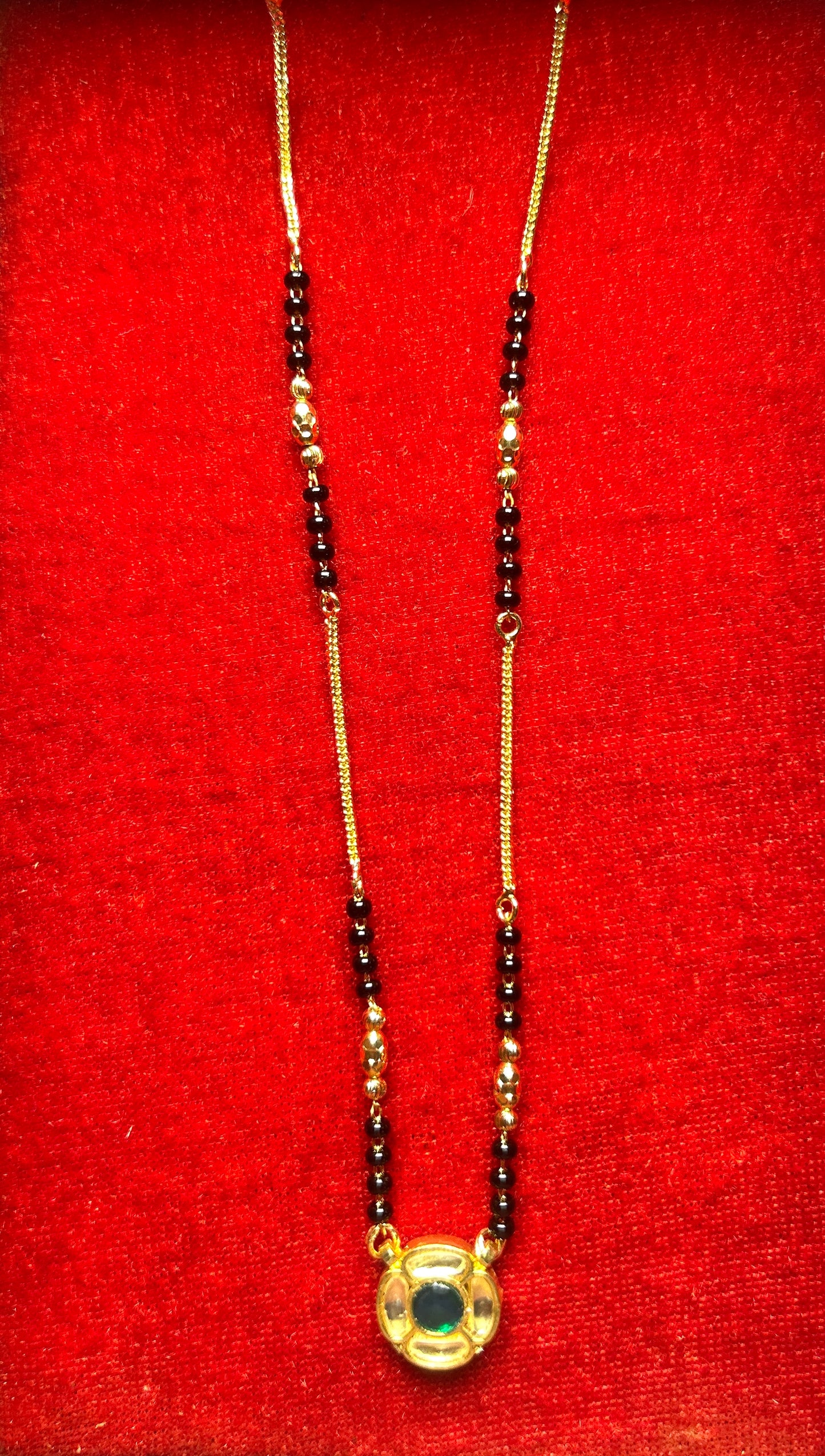 18-Inch Mangalsutra with Green Kundan Pendant