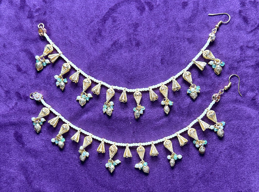 Traditional Pearl & Ghungroo Style Ear Chains (Kaanchain Pair)