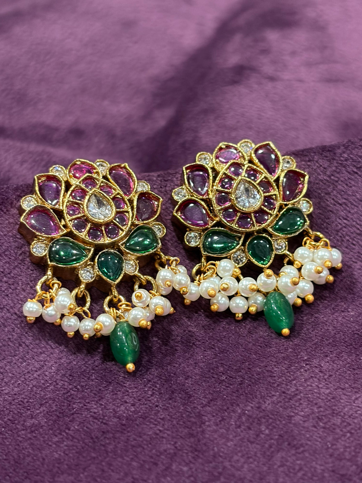 Royal Multicolour Kundan Bugadi with Pearl Drops