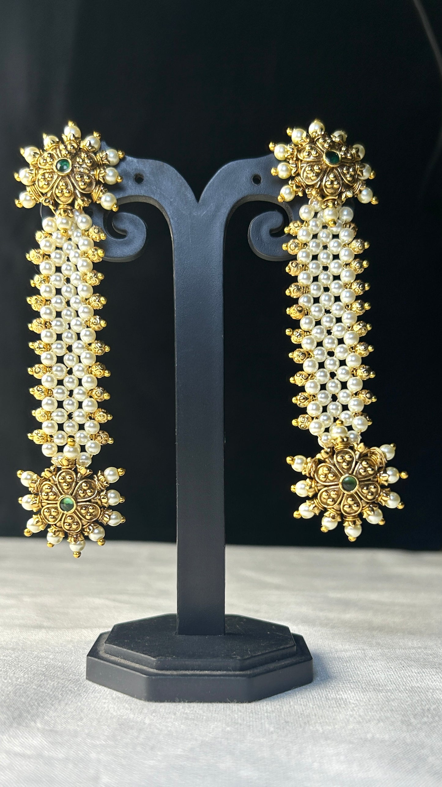 Heritage Pakke Earrings – Floral Nakshi & Pearl Lines