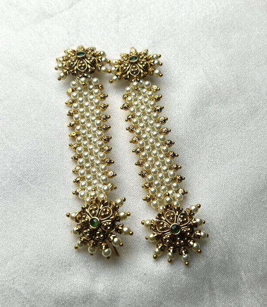 Heritage Pakke Earrings – Floral Nakshi & Pearl Lines