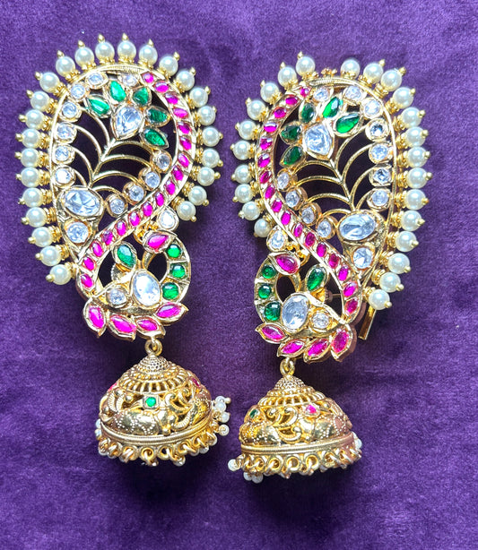 Traditional Paisley Kundan Ear Cuff with Jhumka Drop
