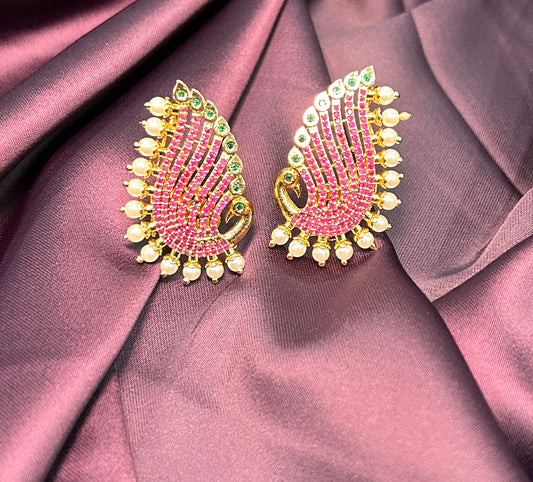 Pink & Green Peacock Wing Earrings