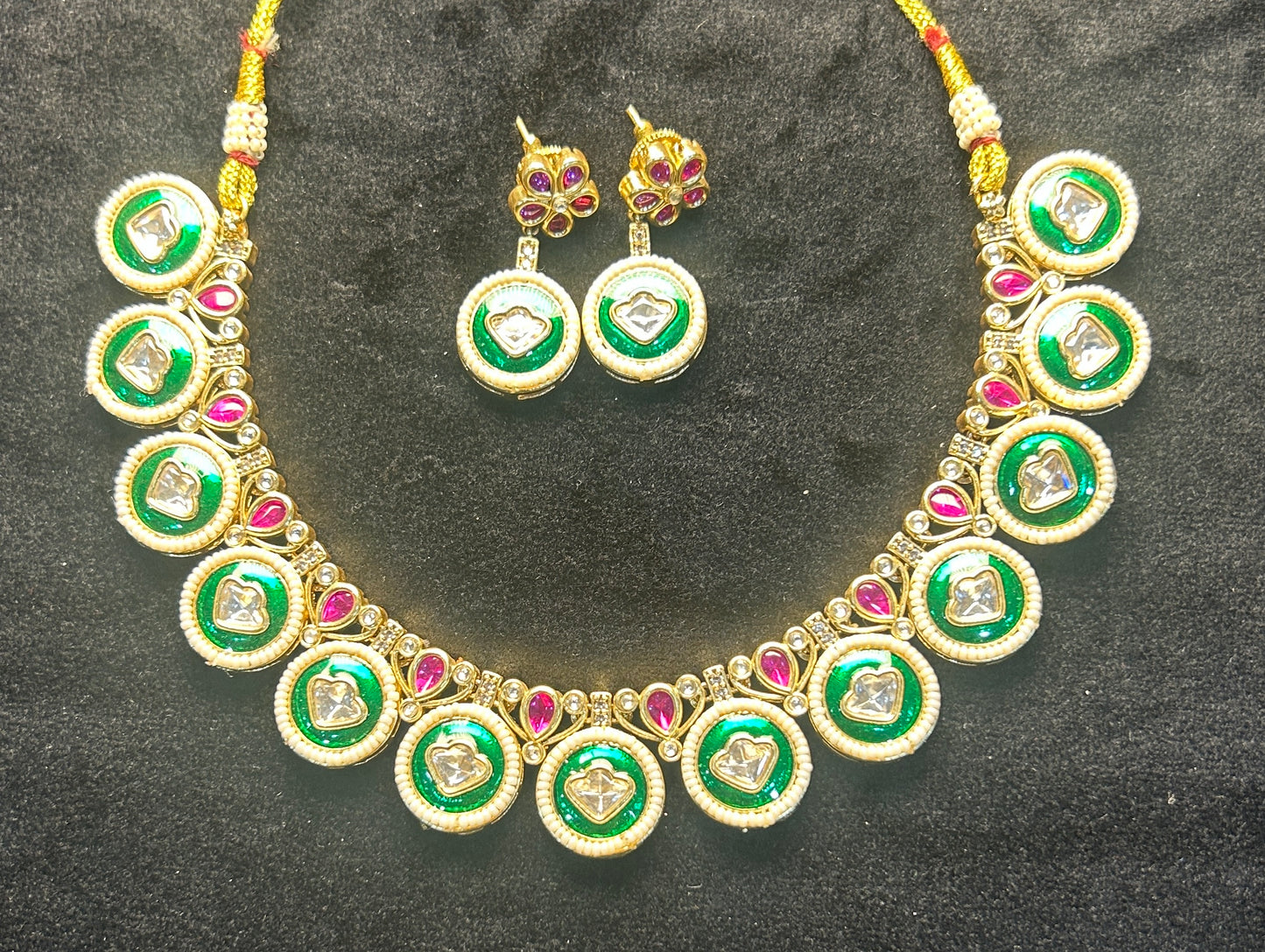 Paan Meena Circular Kundan Necklace Set