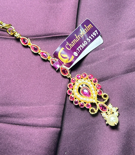 Royal Ruby Pearl Drop Maang Tikka