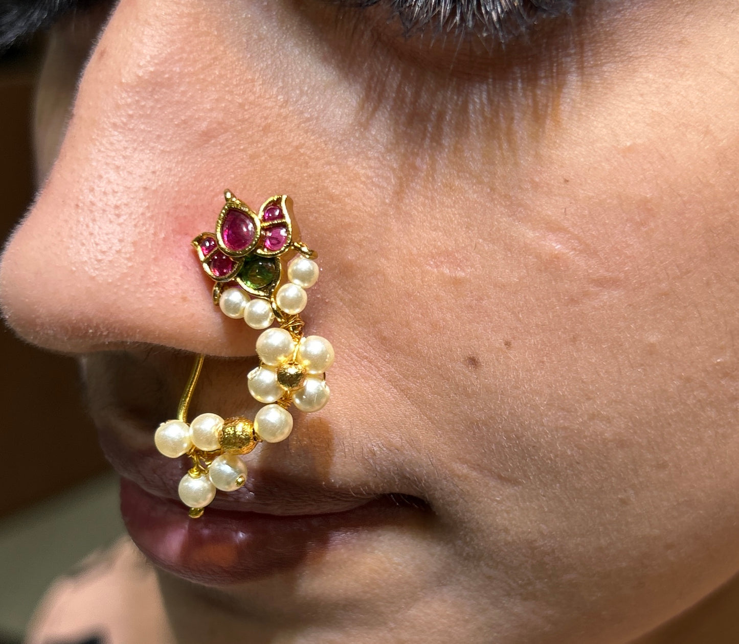 Multicolour Kundan Pearl Maharashtrian Nath
