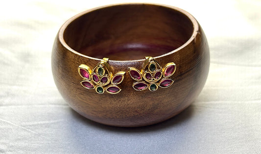 Lotus Design Kundan Bugdi – Pink & Green Stone Studded