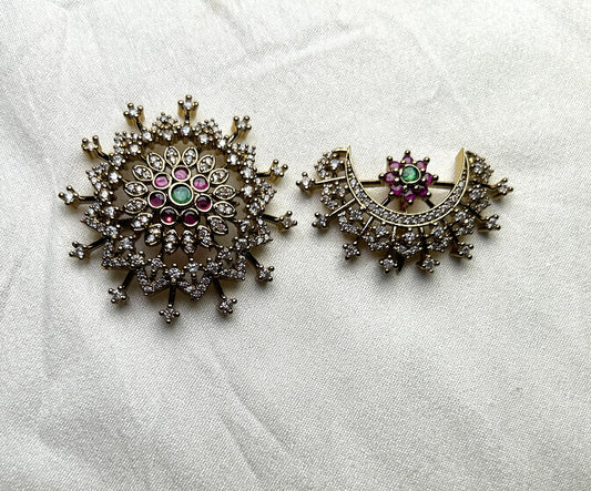 South Indian Surya & Chandra Hair Brooch Set
