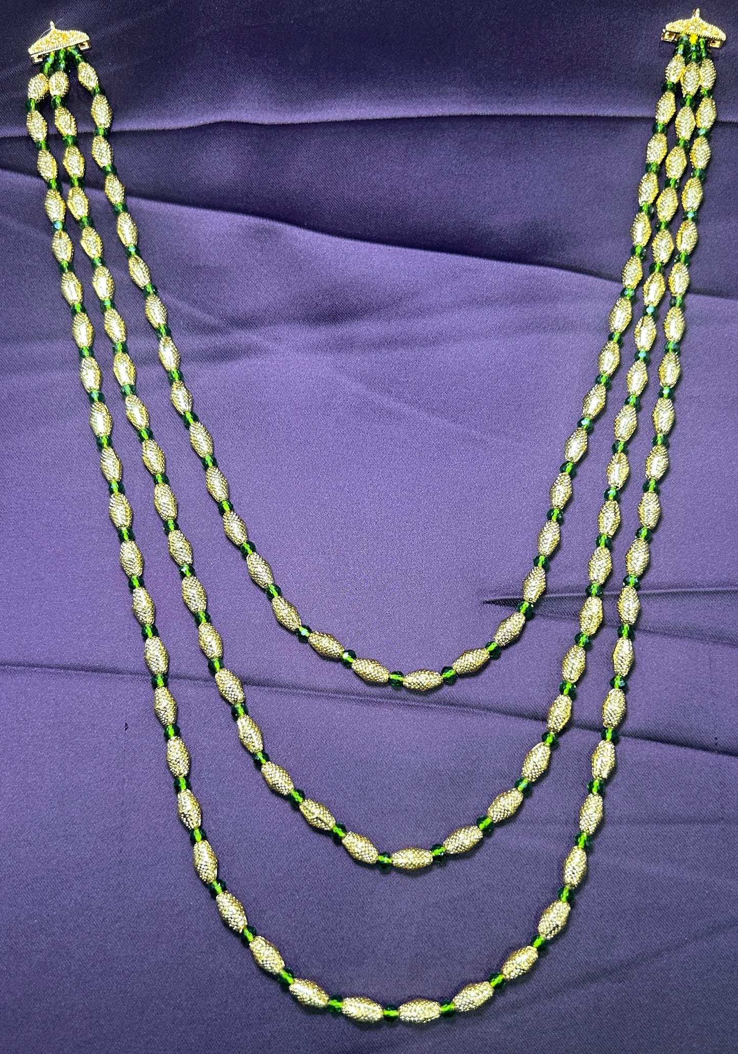 Three-Layer Traditional Ganthan with Green Beads