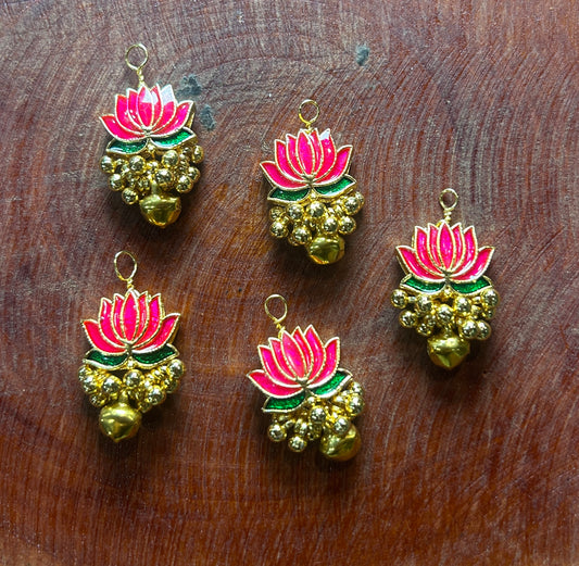 Pink Lotus Golden Ghungroo Charm