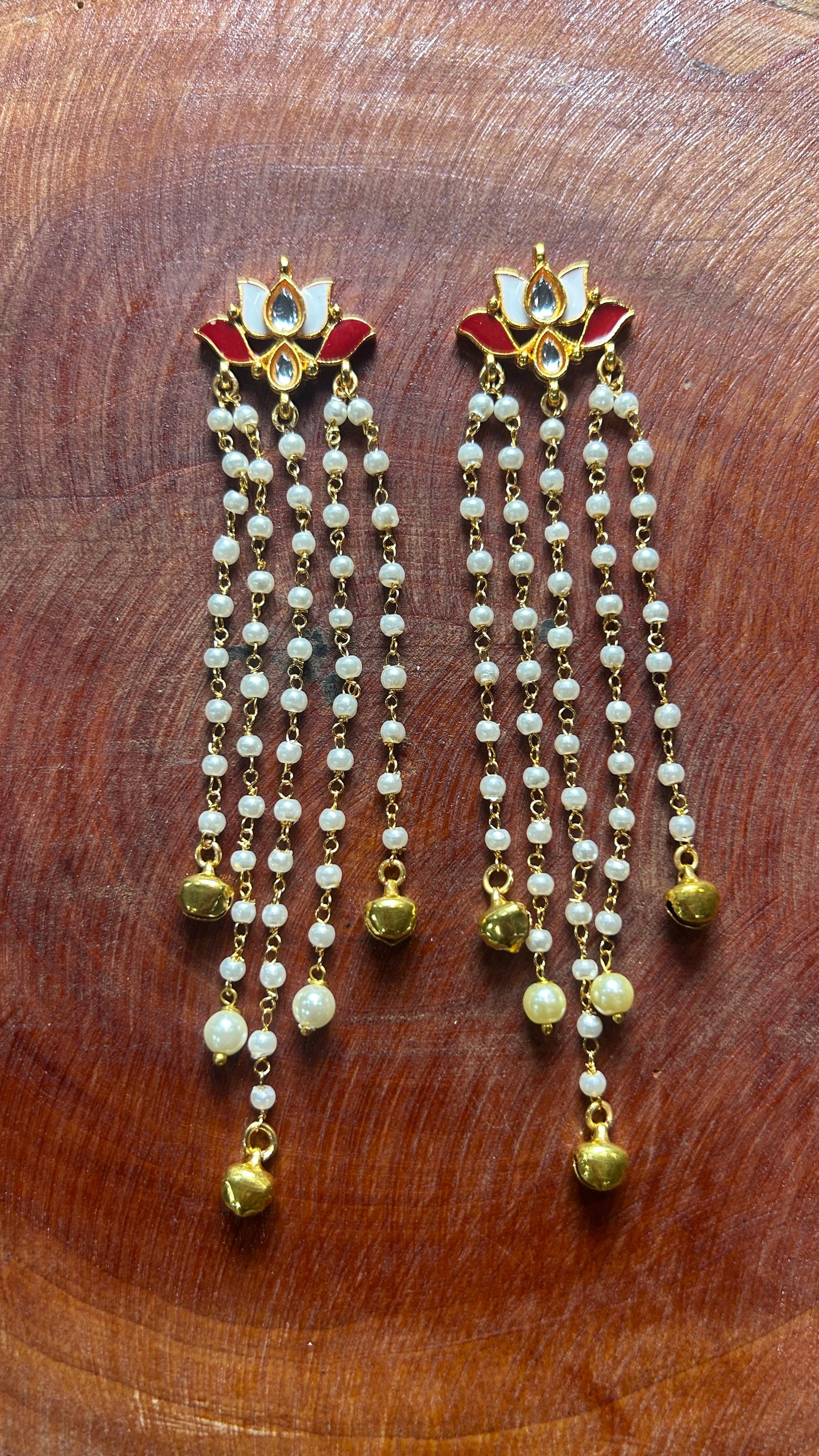 Lotus Long Hair Accessory with Cascading Pearl Chains & Ghungroo