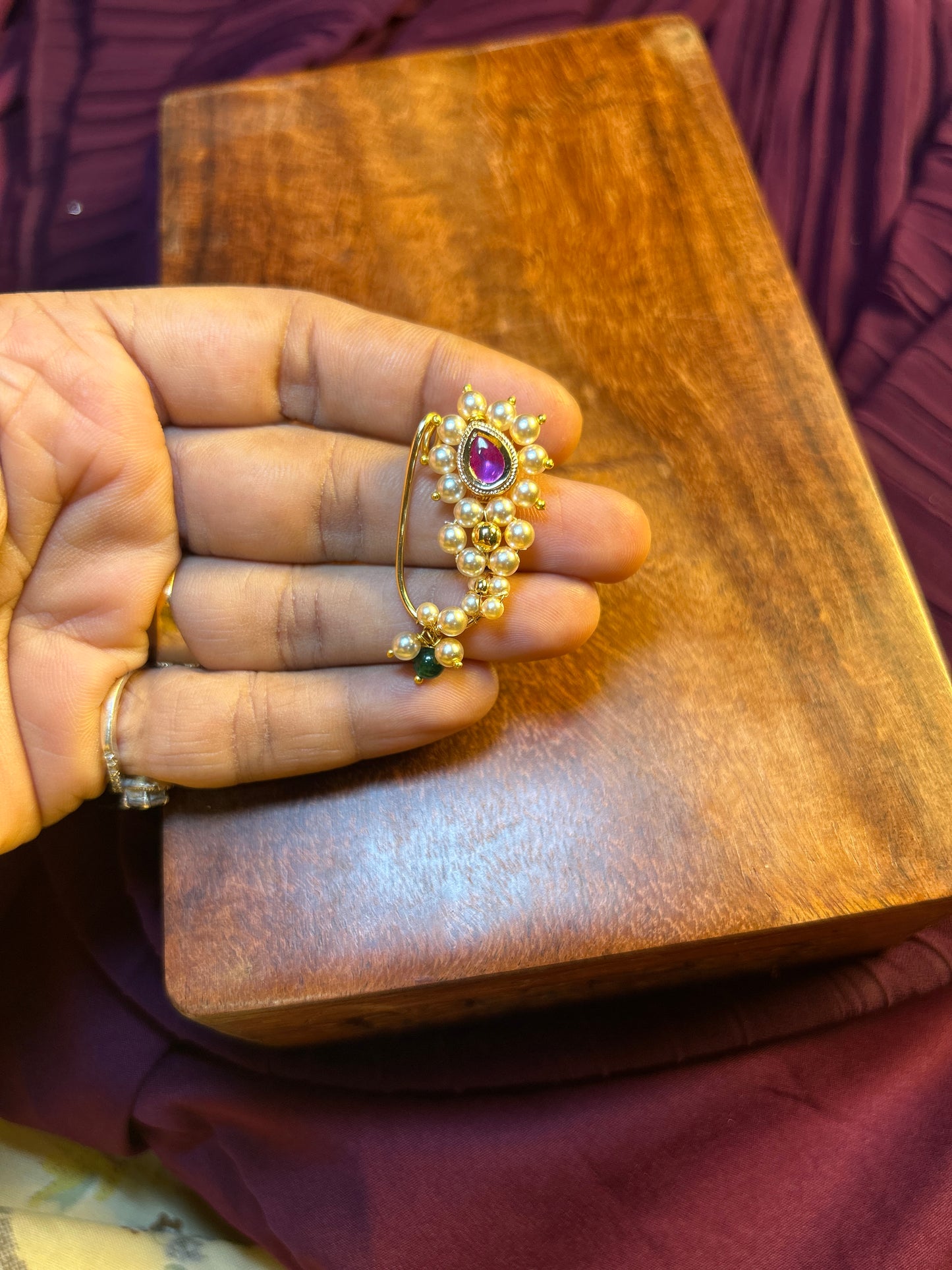 Swarovski Pearl Pink Stone Nath – Maharashtrian Elegance